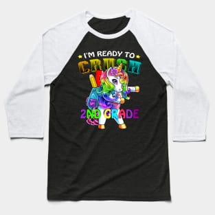 Kids Ready To Crush 2nd Grade Unicorn Dab First Day School Girls Baseball T-Shirt